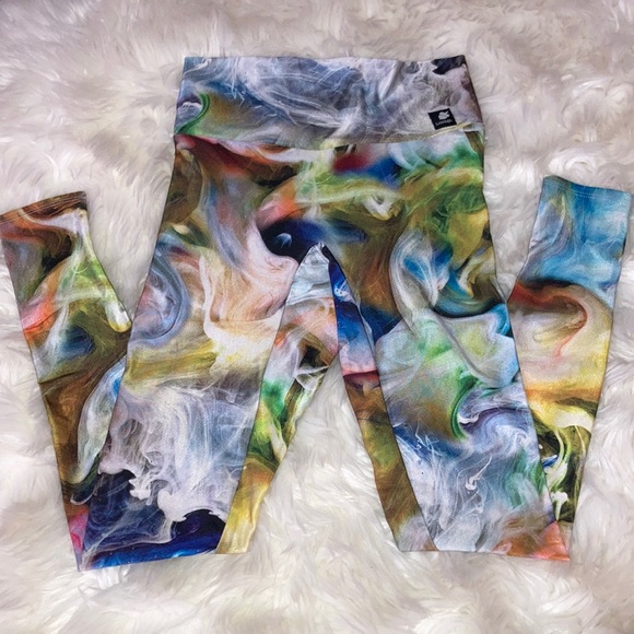 LINEAGE Rainbow 🌈 Smoke 💨 Colorful Swirl Leggings S/M - Picture 3 of 8
